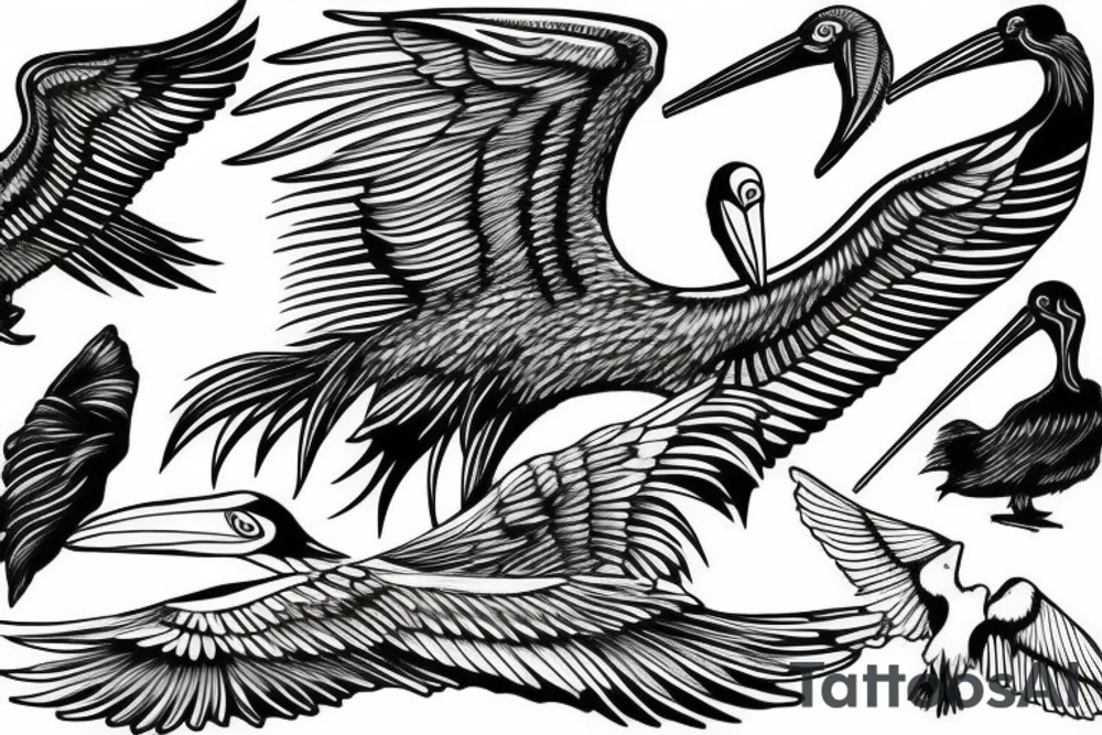 Pelican flying tattoo idea