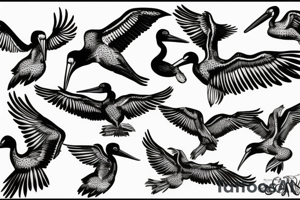 Pelican flying over the sea tattoo idea