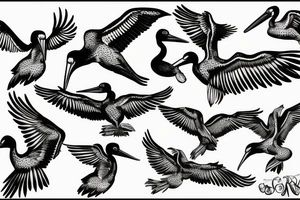 Pelican flying over the sea tattoo idea