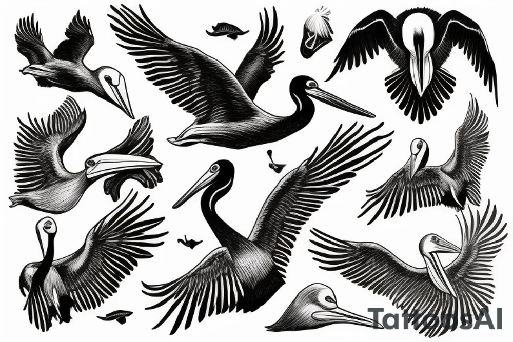 Pelican flying over the sea tattoo idea