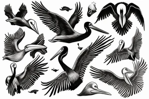 Pelican flying over the sea tattoo idea