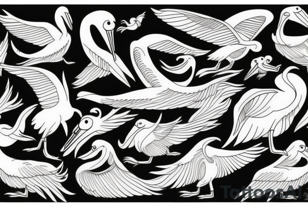 Pelican flying over the sea tattoo idea