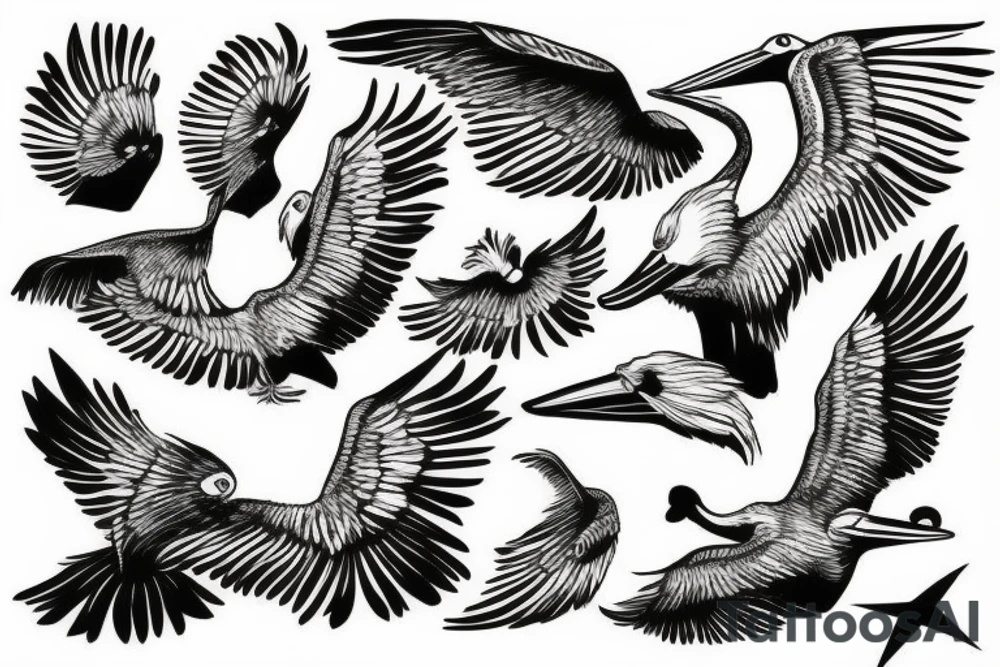 Pelican flying over the sea tattoo idea