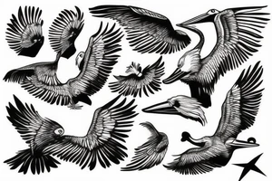 Pelican flying over the sea tattoo idea