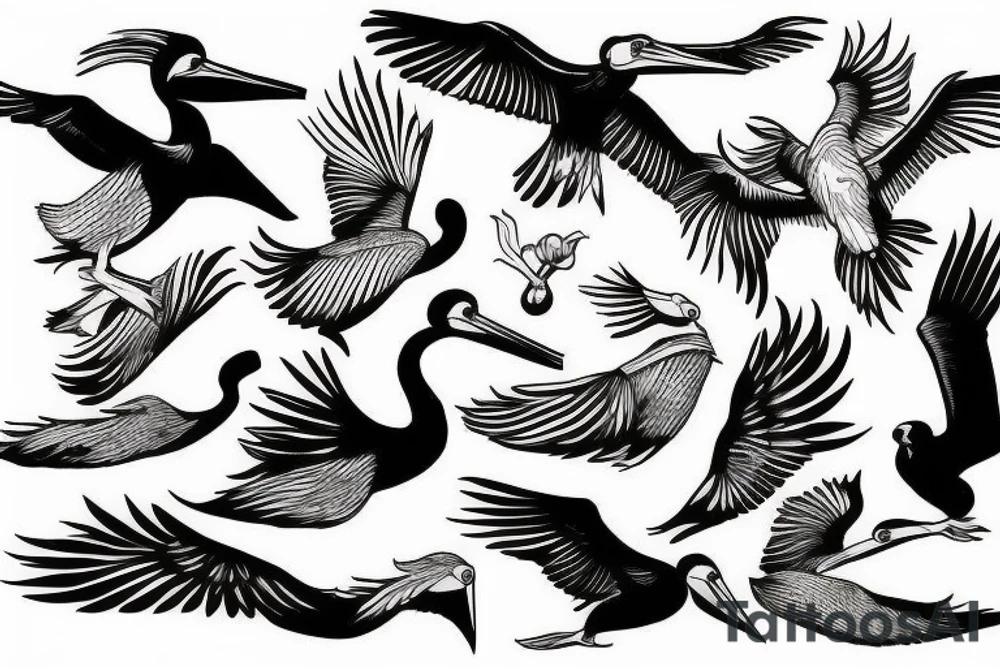 Pelican flying over the sea tattoo idea