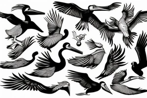 Pelican flying over the sea tattoo idea