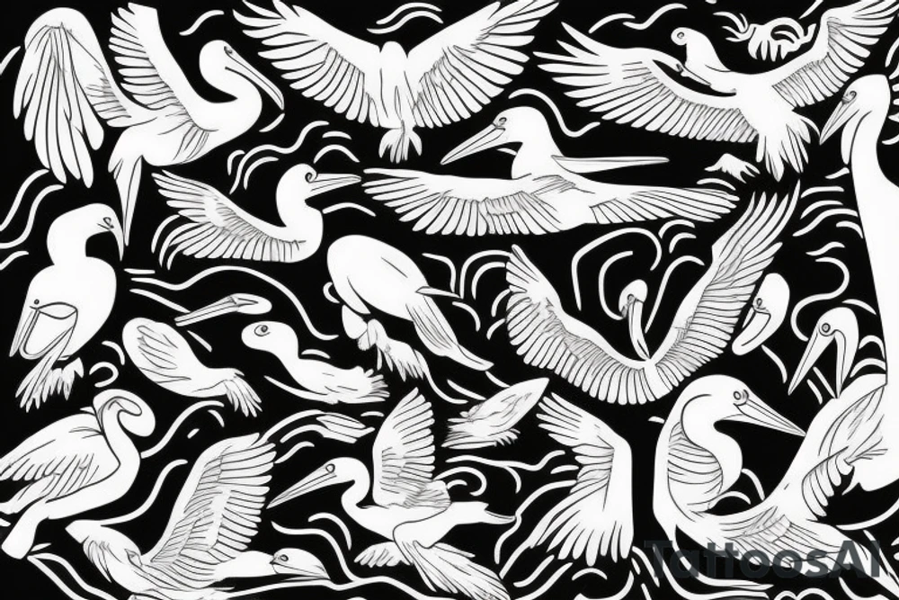 Pelican flying over the sea tattoo idea
