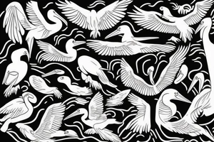 Pelican flying over the sea tattoo idea