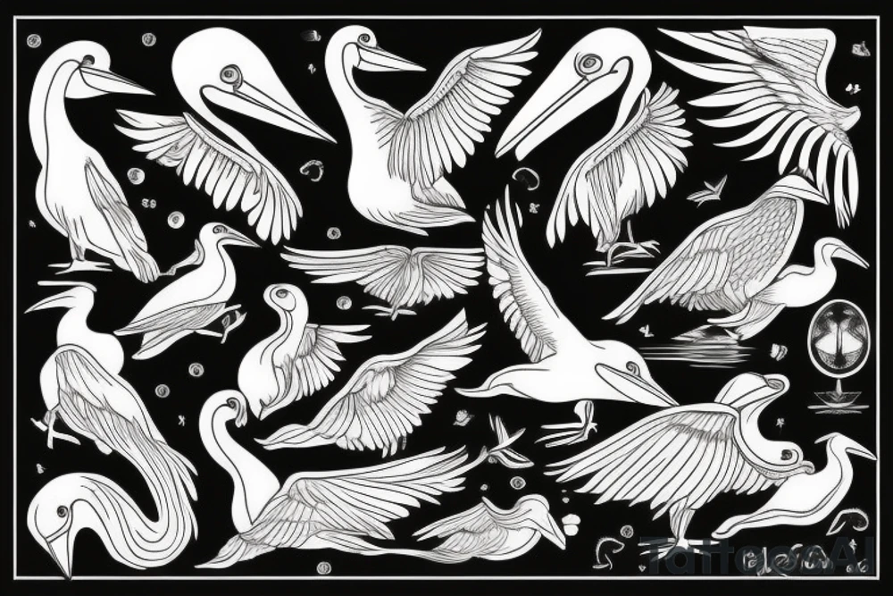 Pelican flying over the sea tattoo idea