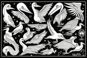 Pelican flying over the sea tattoo idea