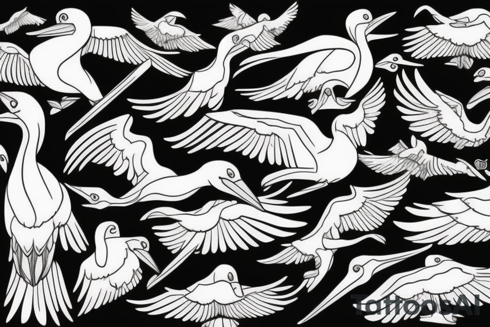 Pelican flying over the sea tattoo idea