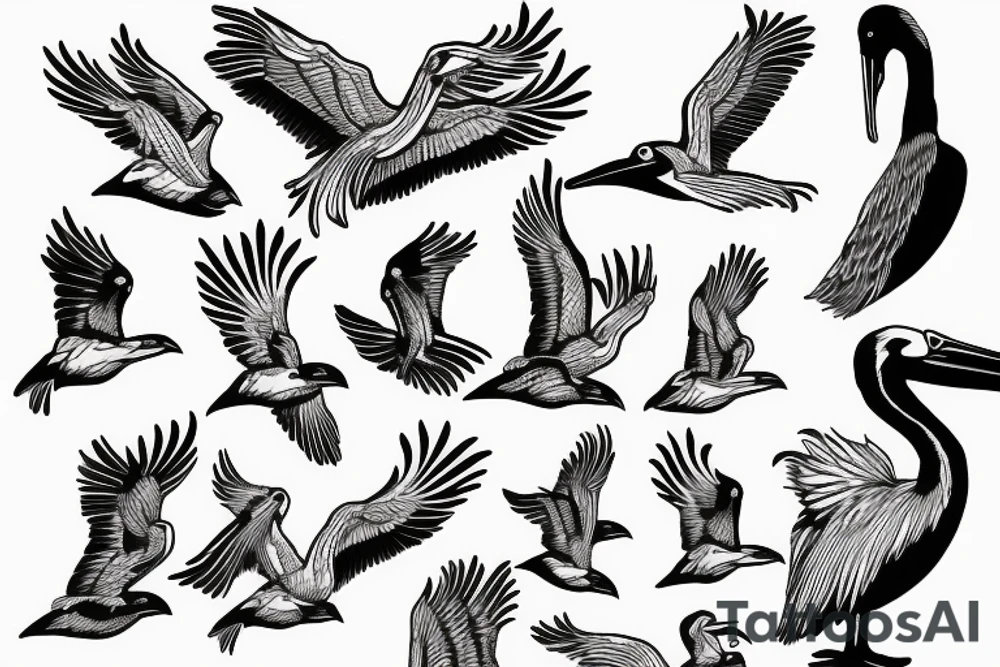 Pelican flying over the sea tattoo idea