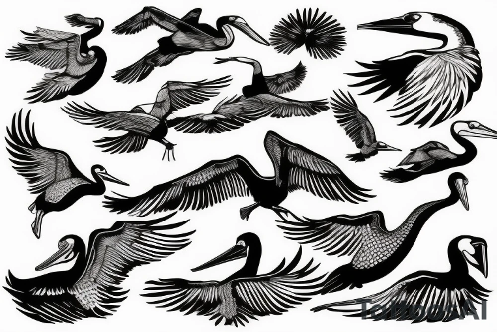 Pelican flying over the sea tattoo idea