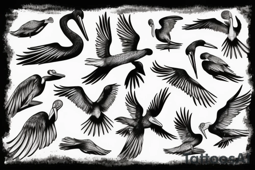 Pelican flying over the sea tattoo idea
