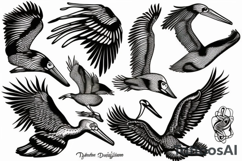 Pelican flying over the sea tattoo idea