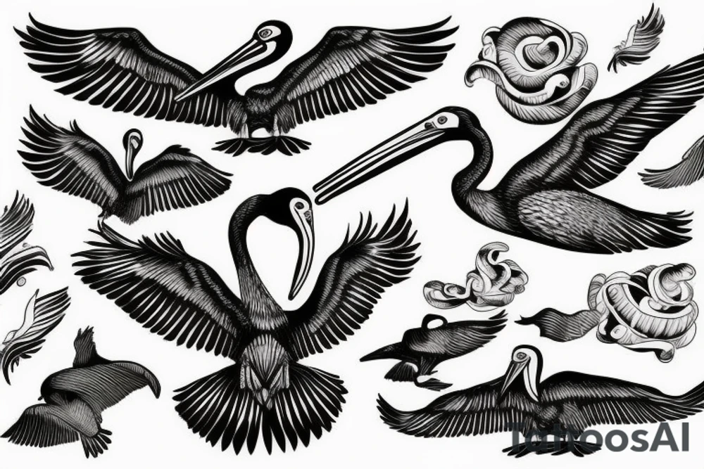 Pelican flying over the sea tattoo idea