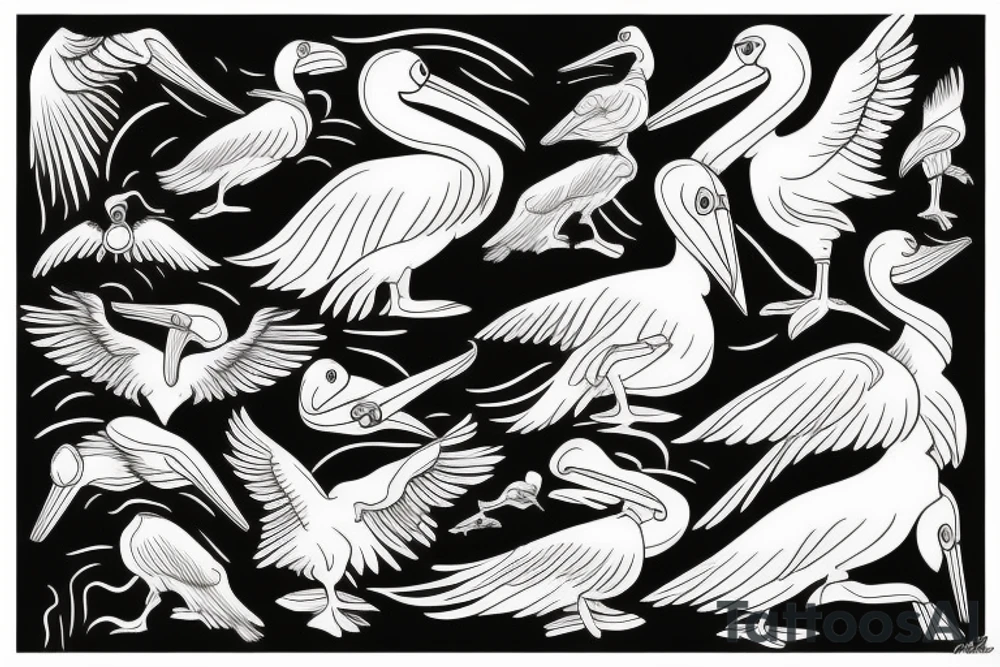 Pelican flying over the sea tattoo idea