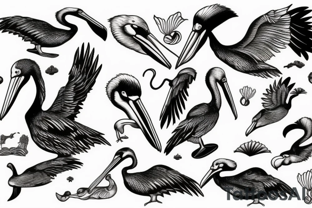 Pelican flying over the sea tattoo idea