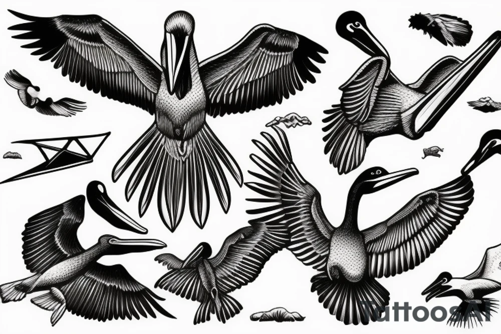 Pelican flying over the sea tattoo idea