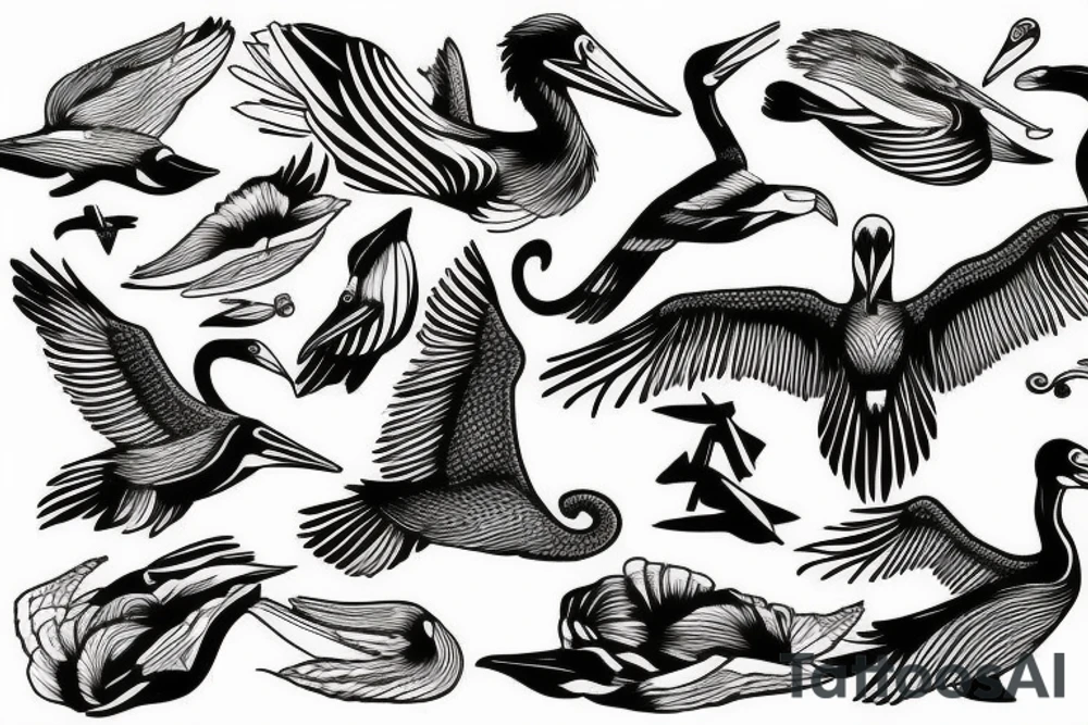 Pelican flying over the sea tattoo idea