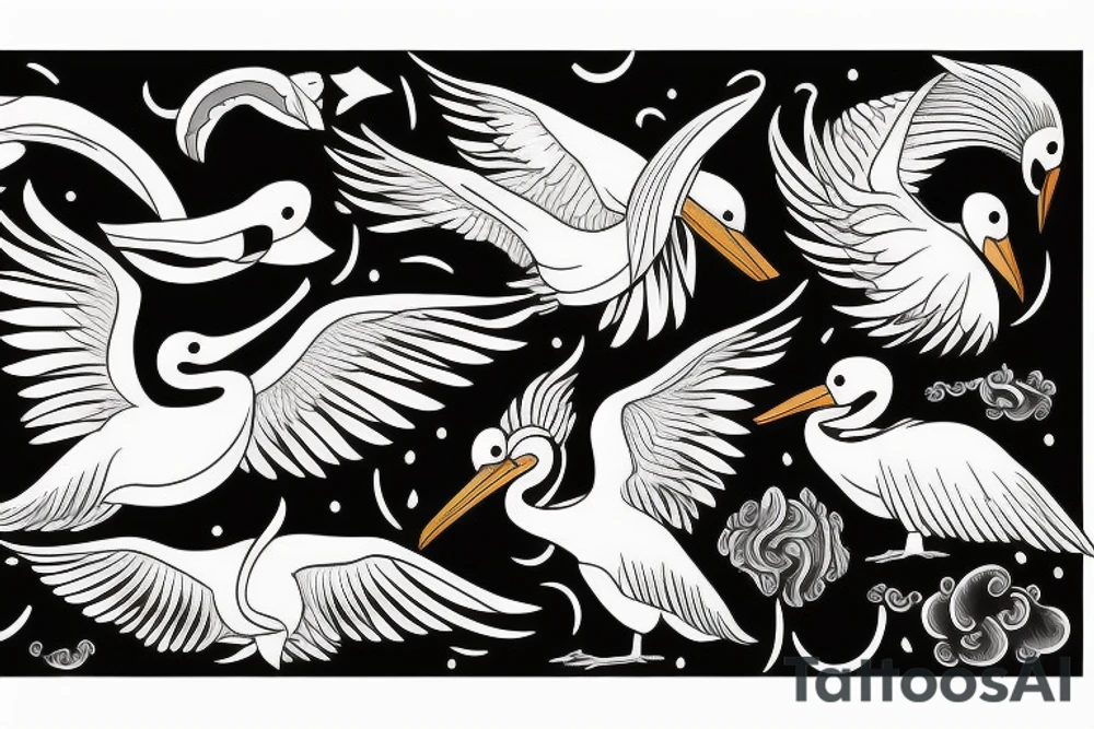 Pelican flying over the sea tattoo idea