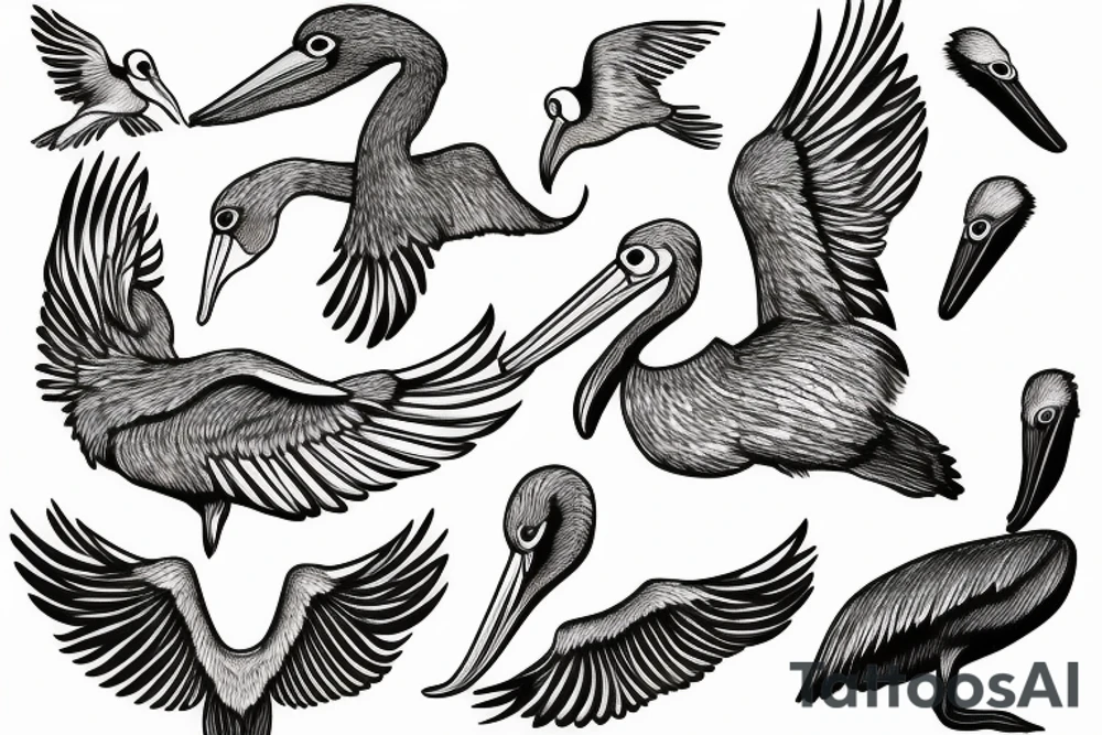 Pelican flying over the sea tattoo idea
