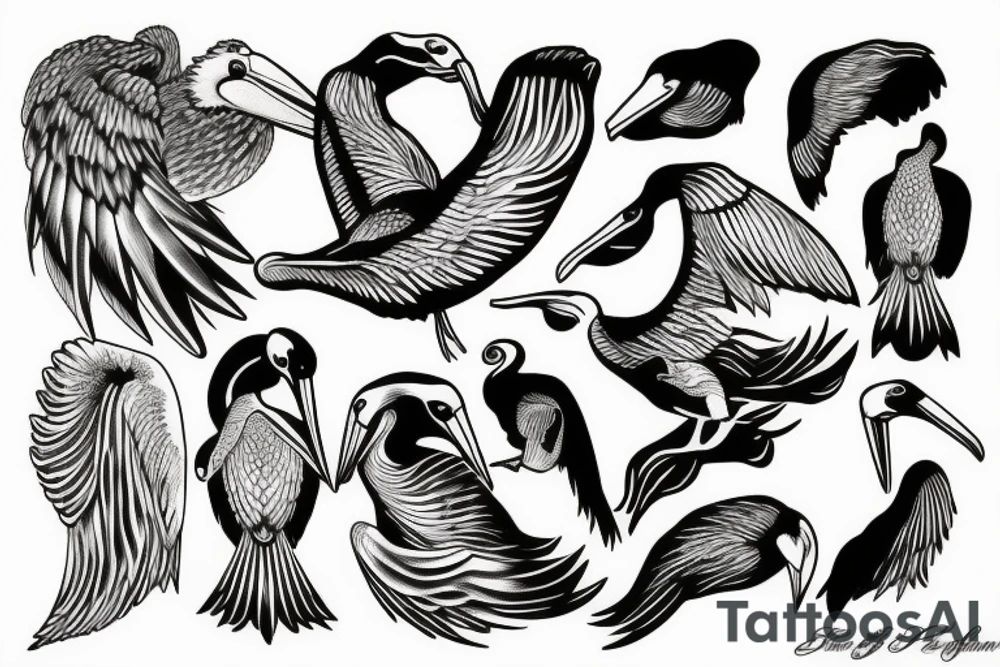 Pelican flying over the sea tattoo idea
