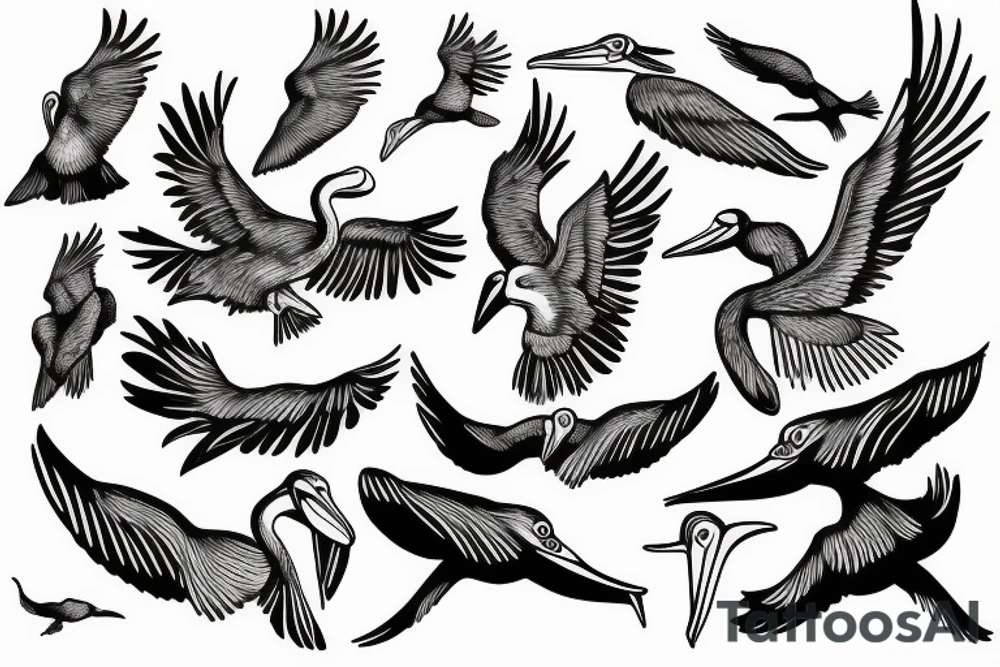 Pelican flying over the sea tattoo idea