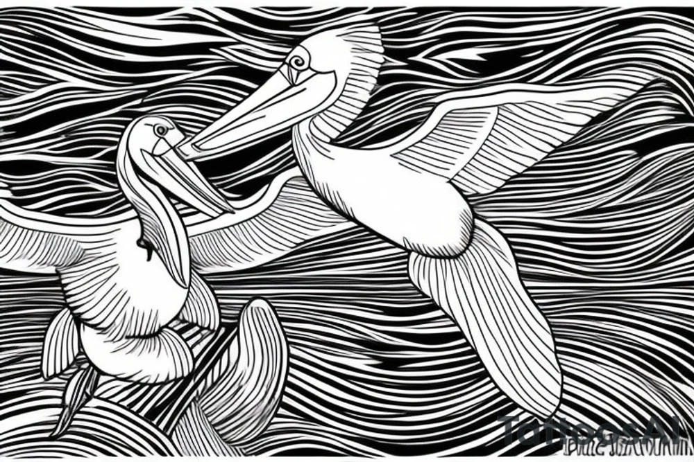 Pelican flying over the sea tattoo idea