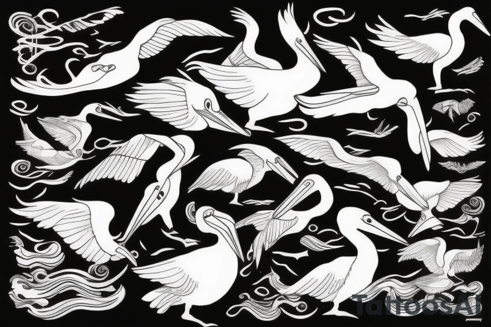 Pelican flying over the sea tattoo idea