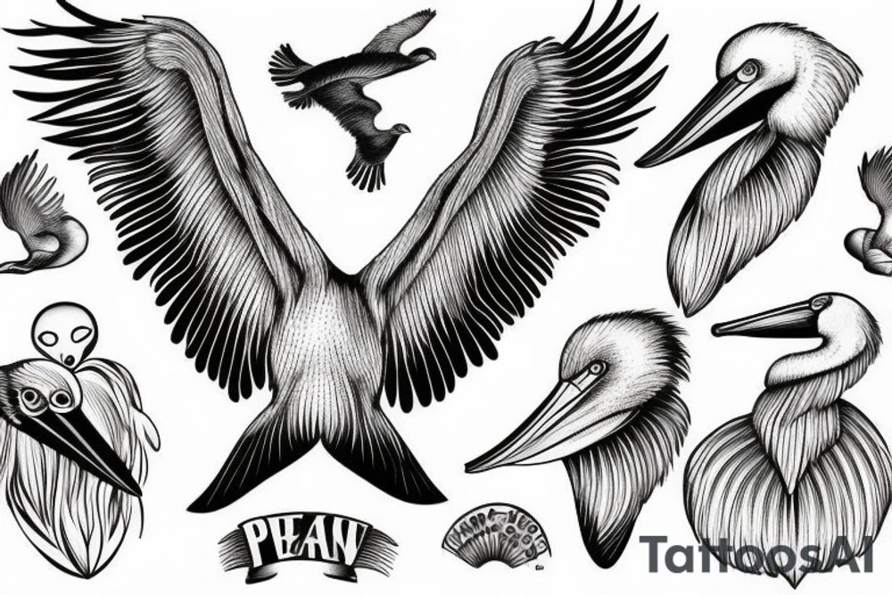 Pelican flying over the sea tattoo idea