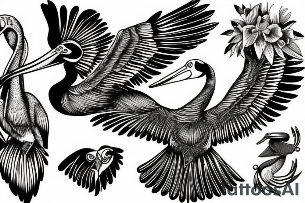Pelican flying over the sea tattoo idea