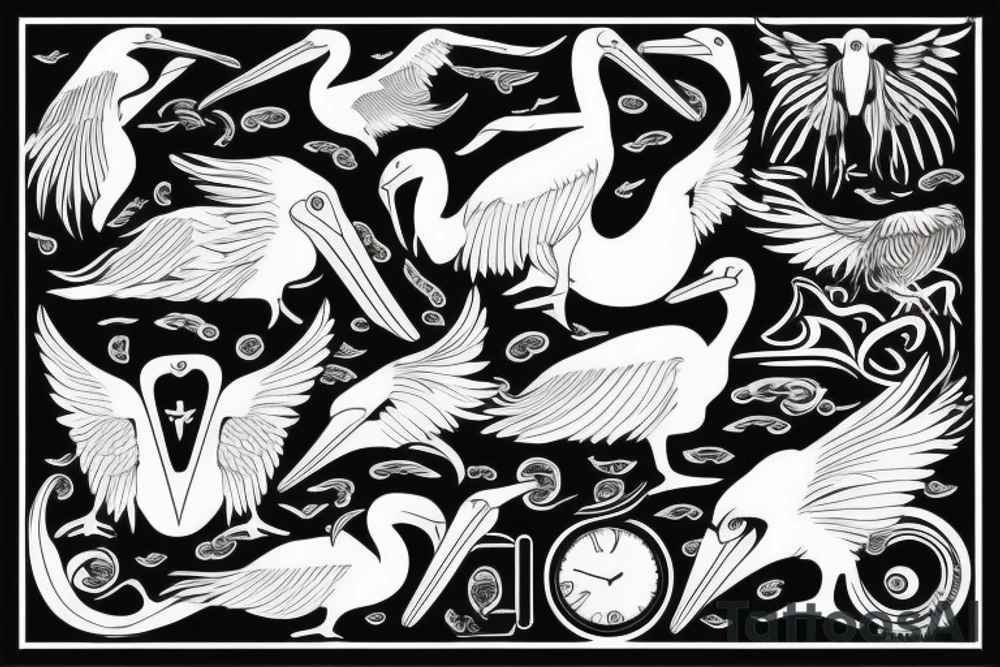 Pelican flying over the sea tattoo idea