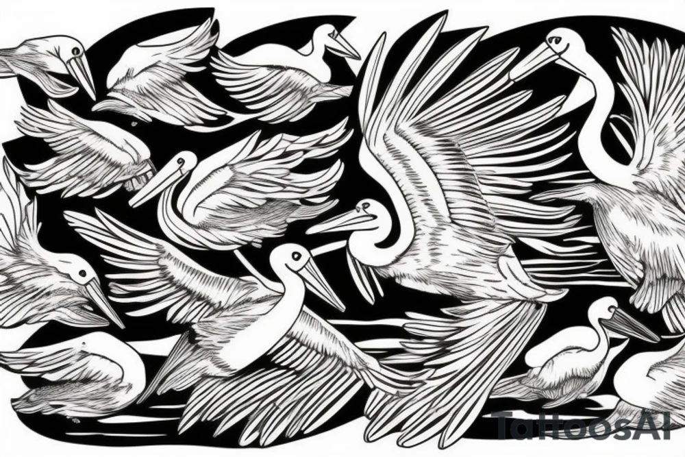 Pelican flying over the sea tattoo idea