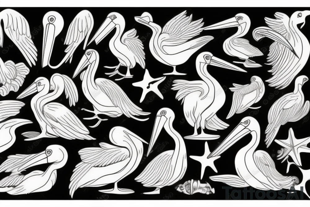 Pelican flying over the sea tattoo idea