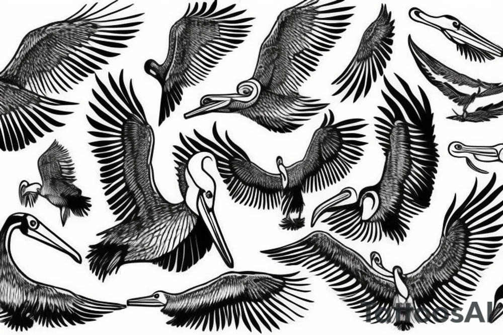 Pelican flying over the sea tattoo idea