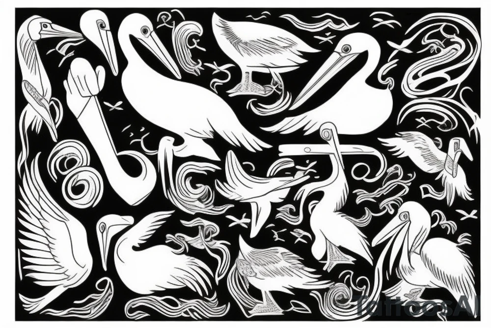 Pelican flying over the sea tattoo idea