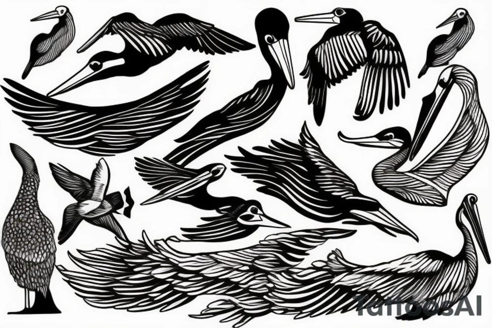 Pelican flying over the sea tattoo idea