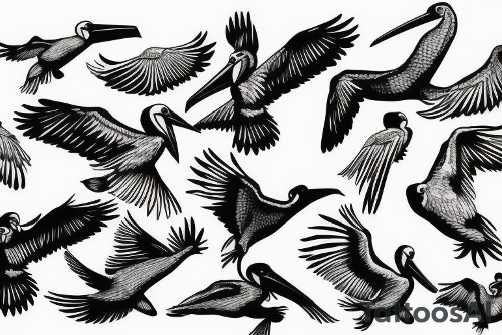 Pelican flying over the sea tattoo idea