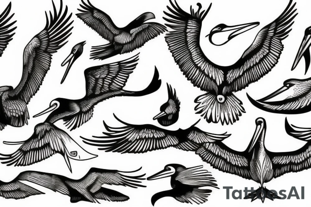Pelican flying over the sea tattoo idea