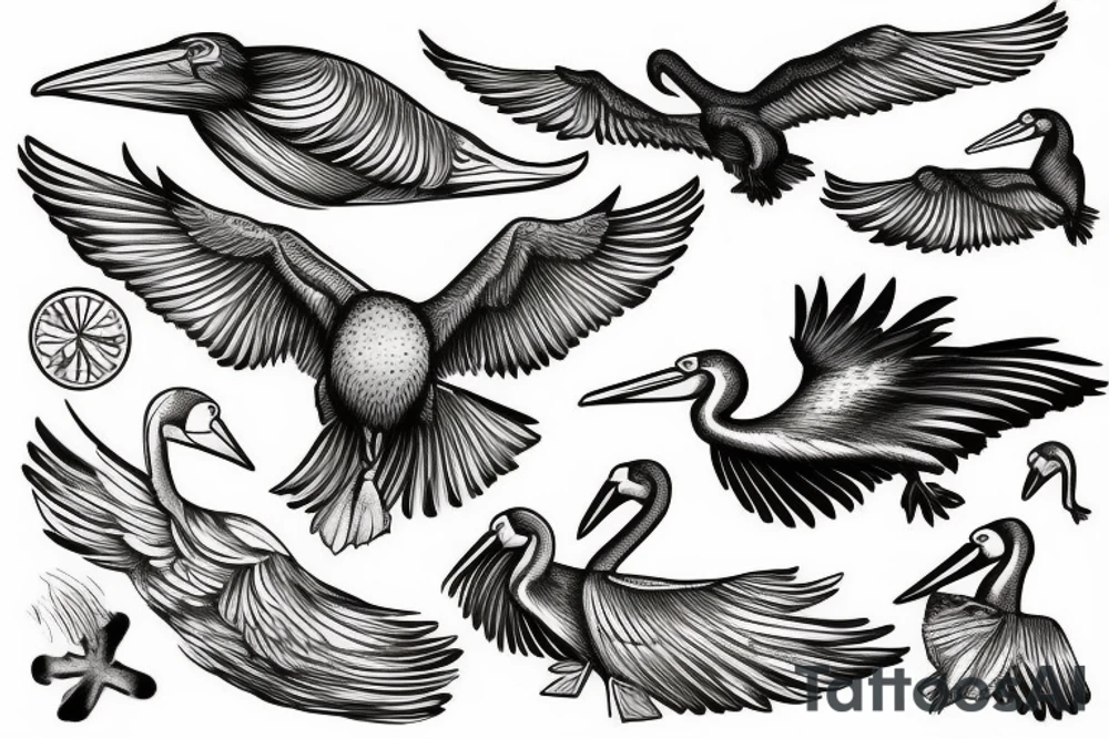 Pelican flying over the sea tattoo idea