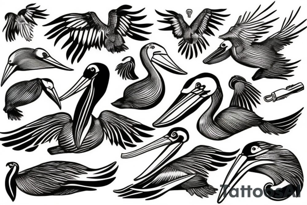 Pelican flying over the sea tattoo idea