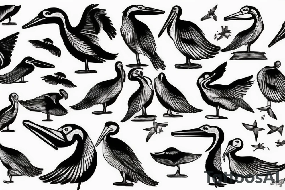 Pelican flying over the sea tattoo idea