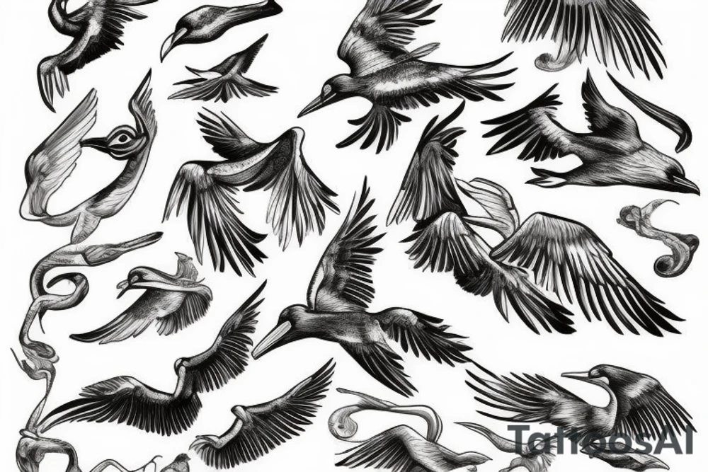 Pelican flying over the sea tattoo idea