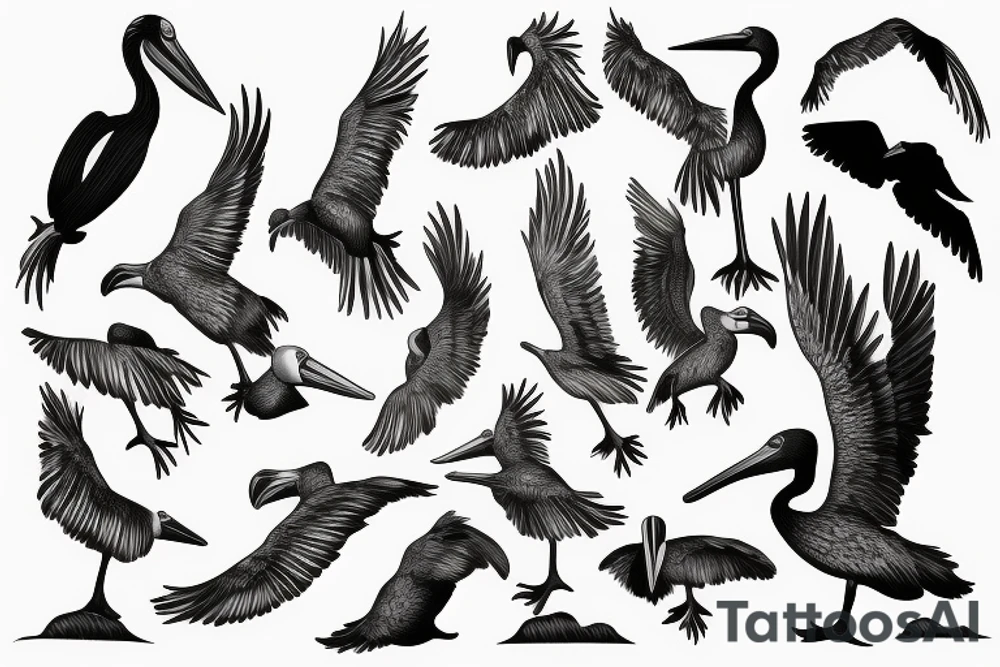 Pelican flying over the sea tattoo idea