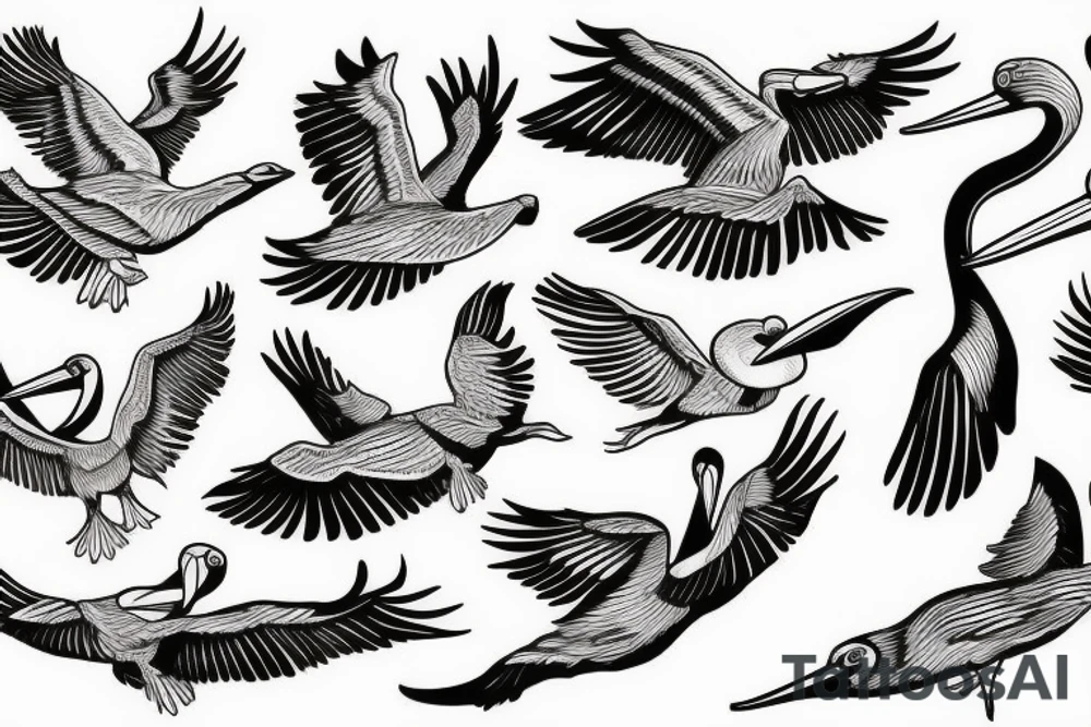Pelican flying over the sea tattoo idea