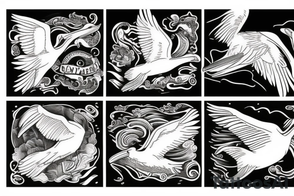 Pelican flying over the sea tattoo idea