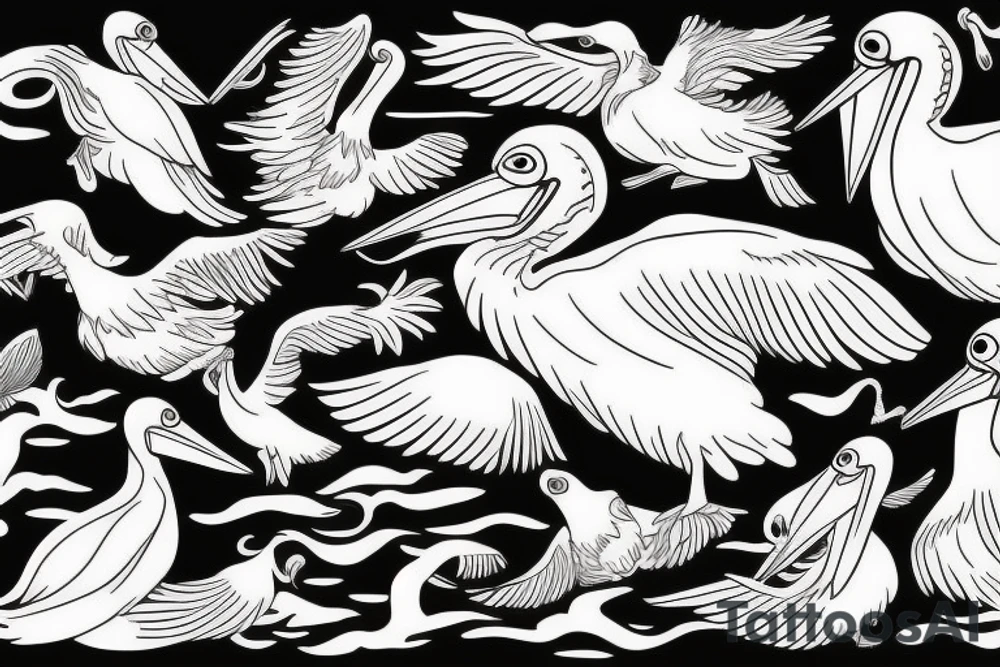 Pelican flying over the sea tattoo idea