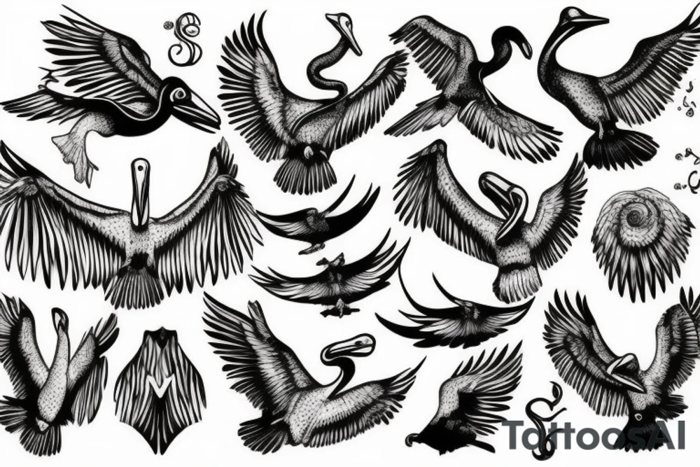 Pelican flying over the sea tattoo idea