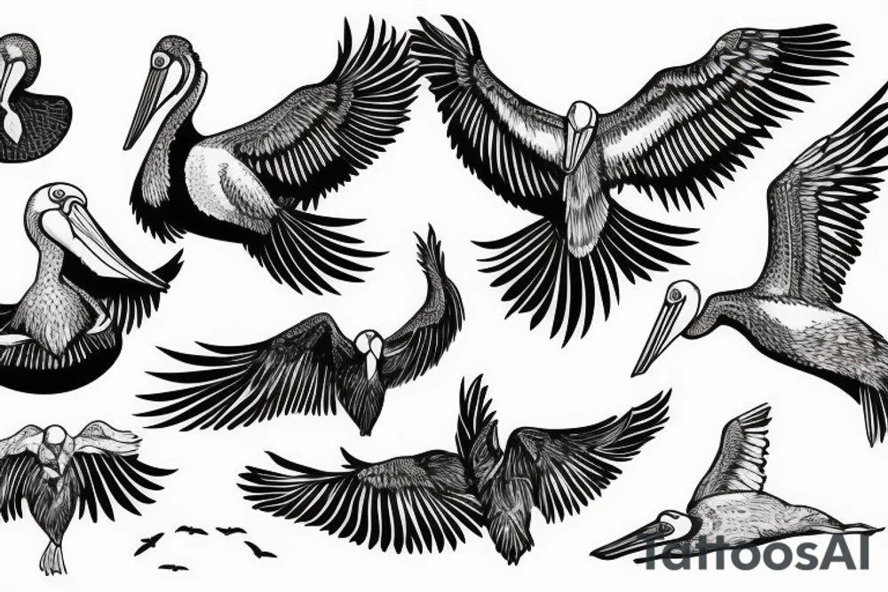 Pelican flying over the sea tattoo idea